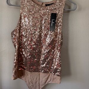 Lulu's Sparkling Sequin Bodysuit - Rose Gold
